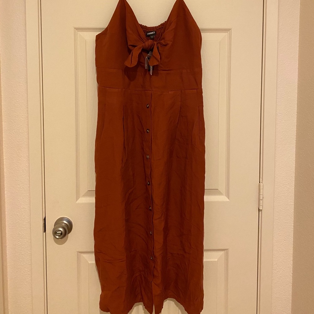 Linen-blend Front Tie Dress